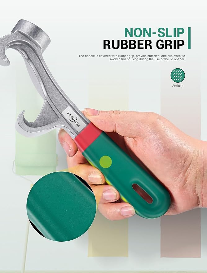 Upgraded Bucket Opener Tool 5 Gallon, 8.5 Inch Aluminum Paint Bucket Lid Opener Wrench with Non-slip Rubber Handle Grip, Metal Can Opener Lid Pail Remover Tool for Home Industrial