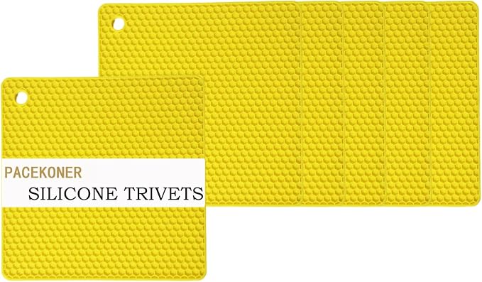 6-Pack Silicone Trivet Mats, Heat Resistant Hot Pads, Dishwasher Safe Kitchen Mats, BPA-Free Pot Holders for Table, Countertop, Stove, Honeycomb Design (Yellow, 7" Square)