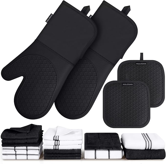 Silicone Oven Mitts Pot Holder Kitchen-Towels100% Cotton Dish Towels for Kitchen,Super Soft and Absorbent Kitchen Hand Towels/Tea Towels.Pot Holder,Oven Mitt Heat Resistant,Silicone Grip,Gift Set