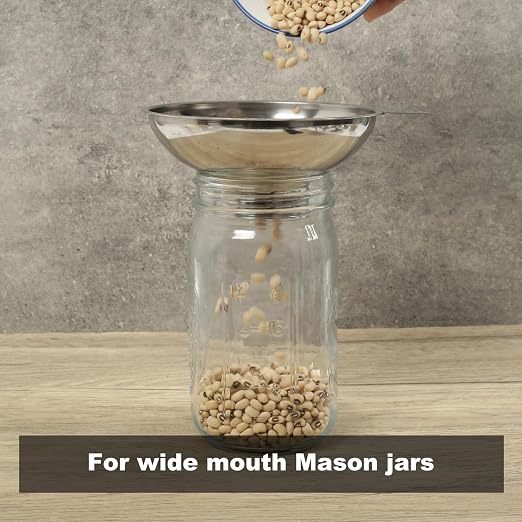 Serinar 5.7 Inch X 2.78 Inch Mouth Metal Canning Funnel for Wide Mouth Mason Jars - Stainless Steel Wide Mouth Funnel for Kitchen Filling（Wide-Mouth Funnel Without Filter）