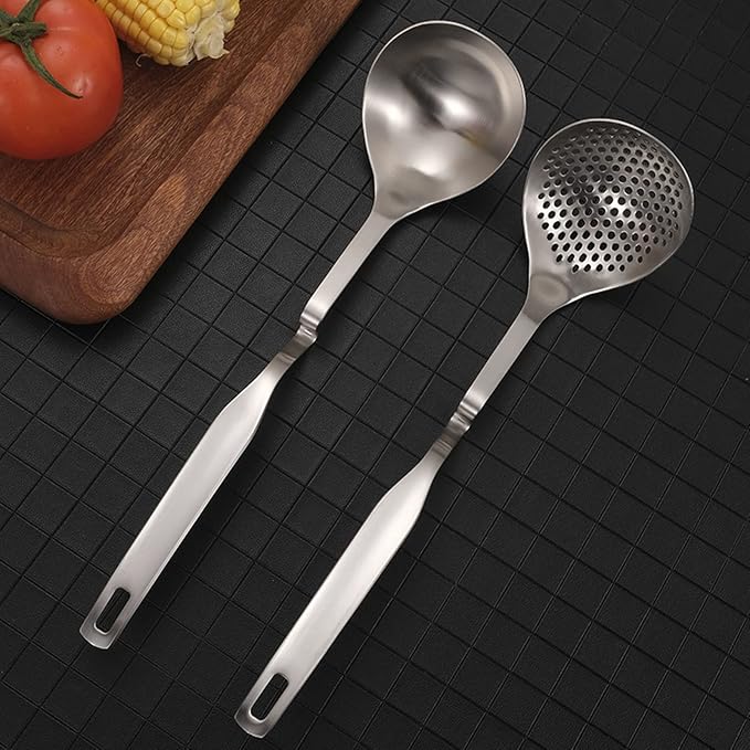 Peohud 4 Pack Soup Ladle Soup Colander, SUS304 Stainless Steel Slotted Hot Pot Ladle Strainer Scoops, Thickening Cooking Skimmer Cookware Utensil for Hotpot Scooping Sauce Serving, 12 Inch