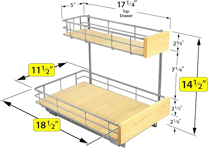 LYNK PROFESSIONAL® SELECT™ Pull Out Under Sink Kitchen Cabinet Organizer - 11.5 in. x 18 inch deep Drawer - Sliding Shelf Organizer and Undersink Storage Shelves - Lifetime Ltd. Warranty – Chrome