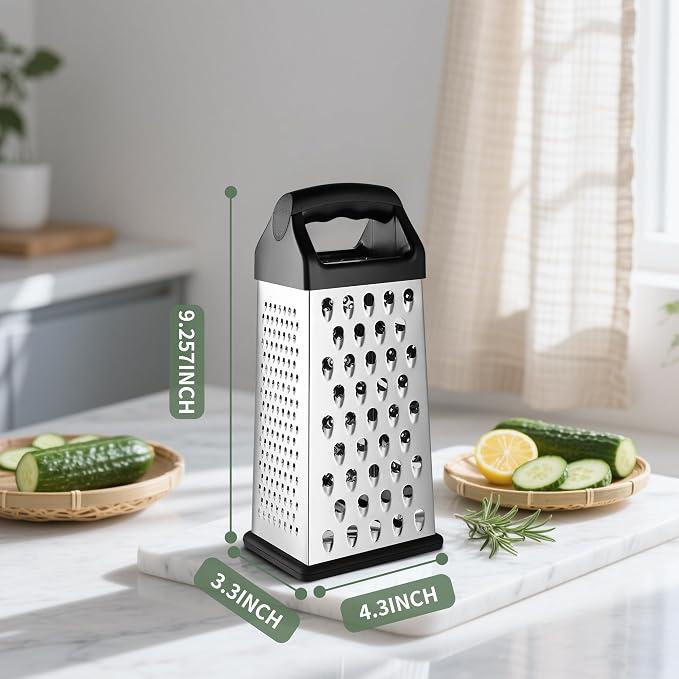 Kaishun 9IN Cheese Grater, 4-Sided Box Grater for Cheese, Vegetable & Fruit