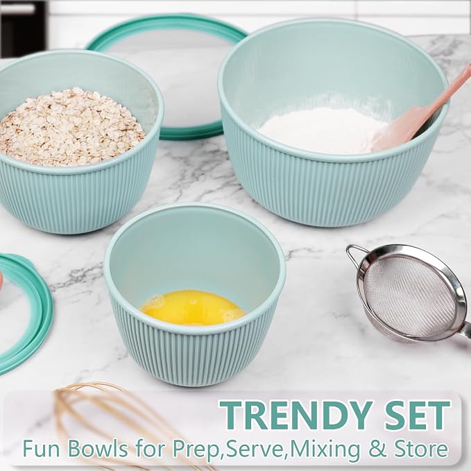 BoxedHome Mixing Bowls with Lids Set, 4.97 Quarts | BPA Free Plastic, Microwave Safe,Green
