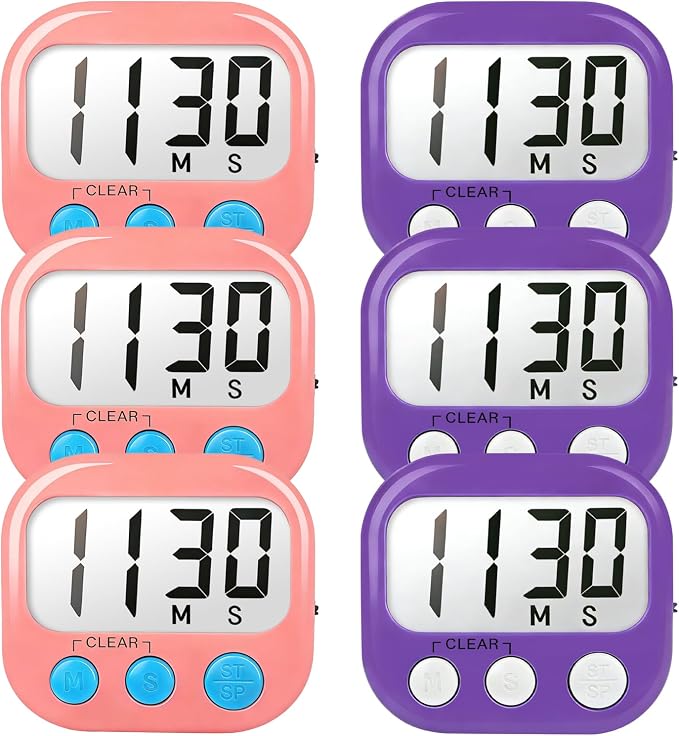 Classroom Timers for Teachers Kids Large Magnetic Digital Timer Teacher Supplies 6 Pack-Pink Purple
