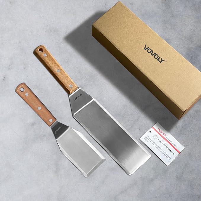 Stainless Steel Spatula Set, Grill Spatula Set with Full Tang Handle & Beveled Edges, Long Wide Spatula for Cast Iron Griddle BBQ Flat Top Grill, Pancake Turner, Smash Burgers Metal Flipper