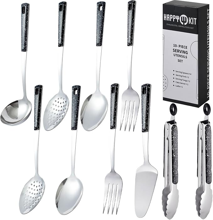 Stainless Steel Metal Serving Utensils - Set of Serving Spoons,Slotted Spoons, and Serving Tongs.serving fork,cake server