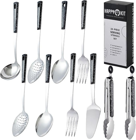 Stainless Steel Metal Serving Utensils - Set of Serving Spoons,Slotted Spoons, and Serving Tongs.serving fork,cake server