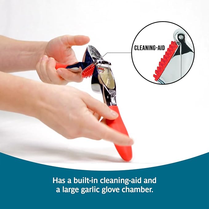 Trudeau Garlic Press - Effortless Garlic Crusher with Built-In Cleaning Aid, Large Garlic Chamber, Comfortable Ergonomic Handle, BPA-Free & Dishwasher-Safe - Quick and Easy Meal Preparation