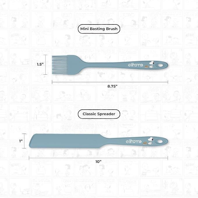 Elihome × Peanuts Silicone Basting Brush (8.75”) – Heat Resistant to 600°F, Food-Grade Platinum Silicone, Seamless 1-Piece Design, Non-Stick Safe, Dishwasher Safe,Teal Grey