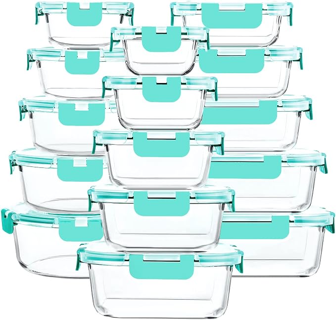 M MCIRCO 30 Piece Extra Large Glass Food Storage Containers with Lids,Green | Glass Meal Prep Containers,Airtight Lunch Containers with Lids, Microwave, Oven, Freezer and Dishwasher Friendly, BPA Free