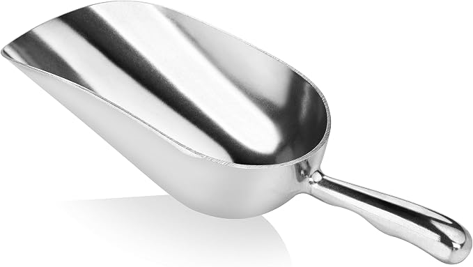 New Star Foodservice 34523 One-Piece Cast Aluminum Round Bottom Bar Ice Flour Utility Scoop, 12-Ounce, Silver