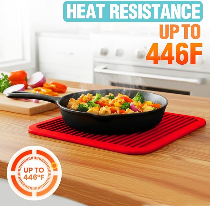 Silicone Trivets for Hot Pots and Pans - 2 Heat Resistant Pot Holders Silicone Trivet Mat Multipurpose Counter Pads (Red)