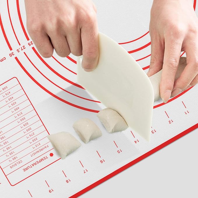 Silicone Baking Mat Non Slip Pastry Mat with Measurement Non Stick BPA Free Baking Mat Sheet for Rolling Dough Counter Cookies Pie, 24 x 16 Inches Red (with 1 Dough Scraper)