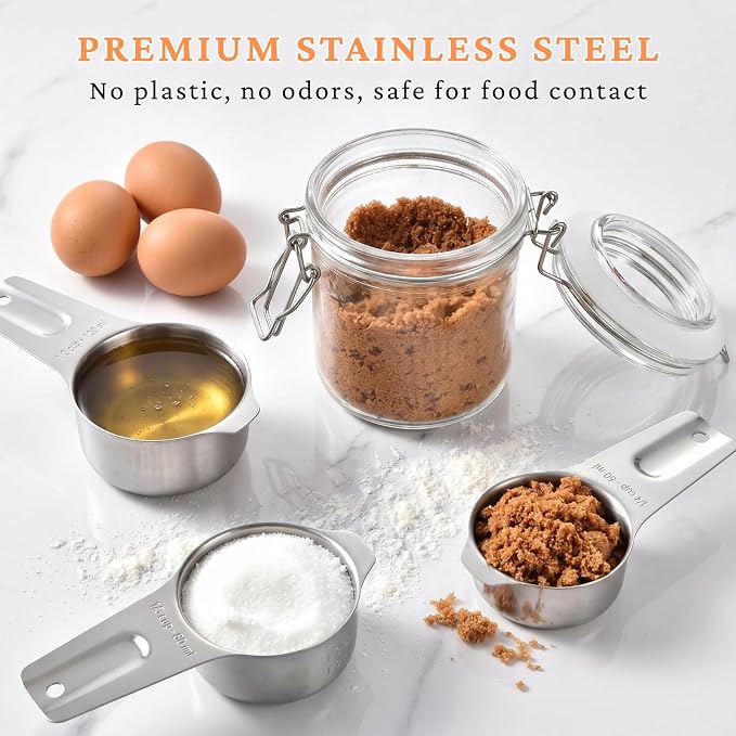12PCS Measuring Cups and Spoons Set, 7 Stainless Steel Nesting Measuring Cups & 5 Mini Measuring Spoons for Cooking Baking, Dry and Liquid Ingredients Measurement