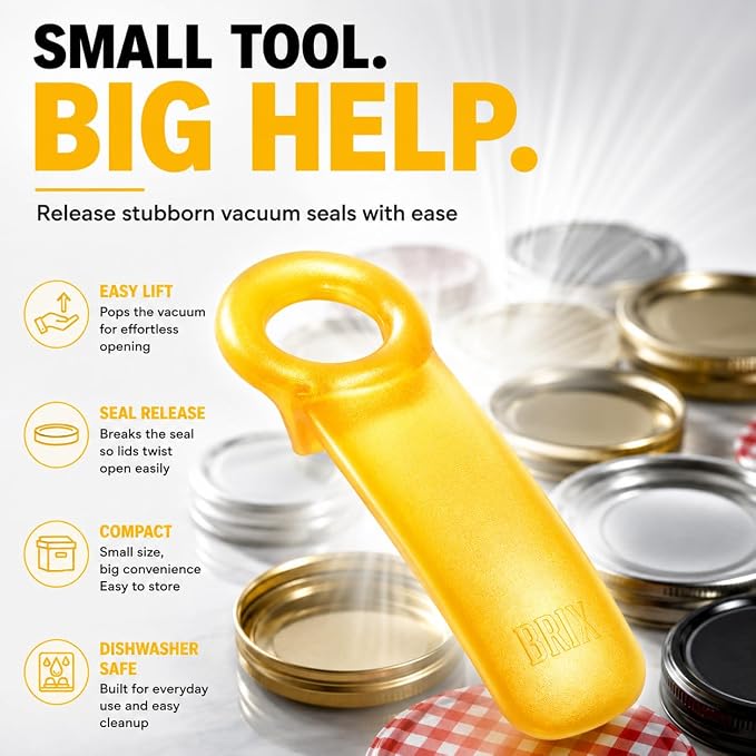 Brix Original Easy Jar Key Opener, Frosted Yellow, Vacuum-Seal Release Tool For Stubborn Lids, Arthritis And Carpal Tunnel Aid