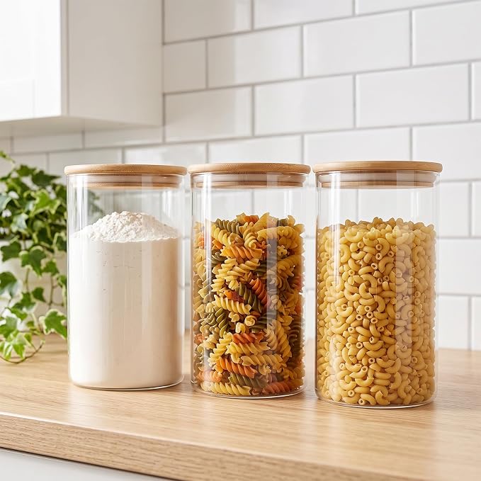 2pcs Glass Food Storage Containers with Bamboo Lids, 3.6qt Glass Jars | Extra Large Airtight Pantry Storage Jars for Flour, Sugar, Bulk Dry Goods