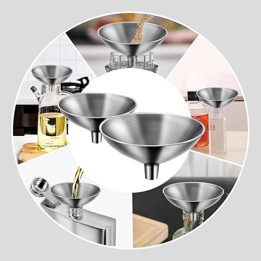 Serinar 2 Piece Small Stainless Steel Filling Mini Funnel, Flask Funnel, Large for Kitchen, Small for Flask, Essential Oil Delivery