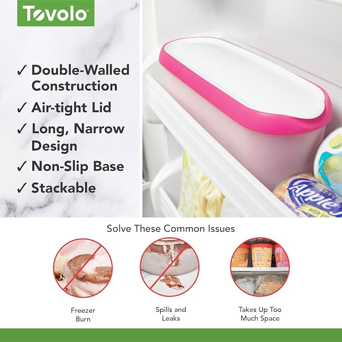 Tovolo Ice Cream Containers for Homemade Ice Cream Raspberry Tart Magenta, Glide A Scoop Ice Cream Tub for Reusable Ice Cream, 1.5 Quart BPA Free Insulated Freezer Safe Ice Cream Container with Lid