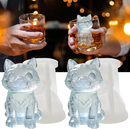 3D Cat Ice Cube Silicone Molds Tray for Whiskey, Cocktail, Drink, Bar; Rich Details. Fun Animal Mold for DIY Craft Taba Squishy Chocolate Soap Candle Resin Gift for Women Girls Boys; 2 Pack