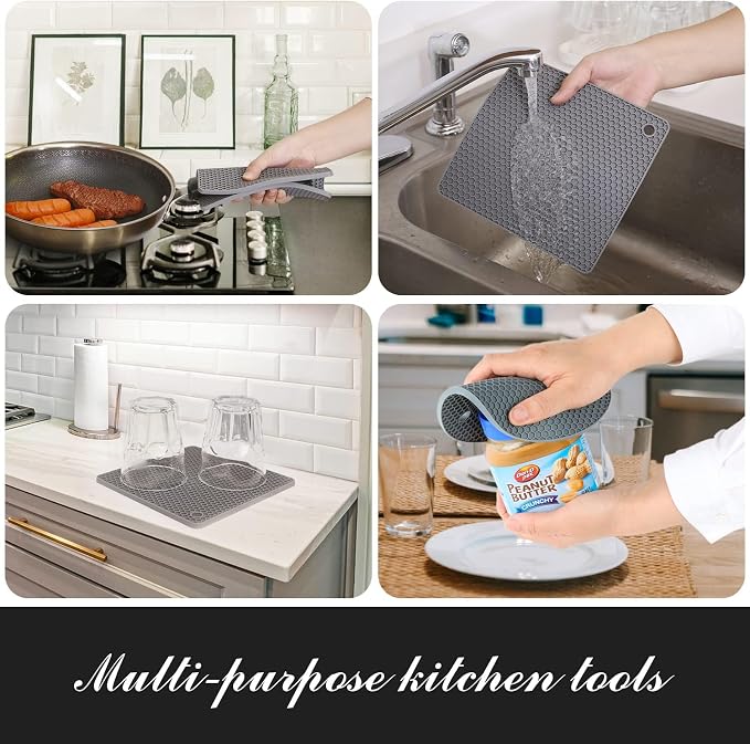Trivets for Hot Dishes - Hot Pads for Kitchen, Silicone Pot Holders for Hot Pots and Pans, Silicone Mats for Kitchen Countertops, Table, Flexible Easy to Wash and Dry