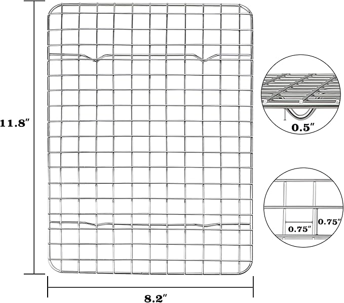 KORCCI Cooling Rack For Baking 2pc - 8.2x11.8", Baking Racks, 304 Stainless Steel Grid Wire Cookie Rack for Cooking, Baking, Roasting, Grilling, Drying, Oven-Safe, Dishwasher-Safe, Heavy Duty