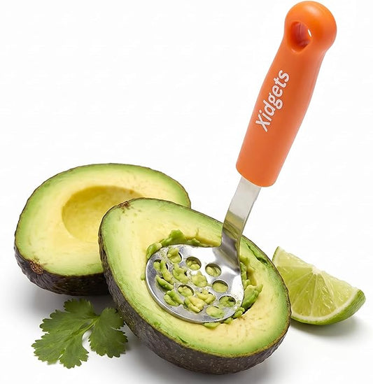 Mini Avocado Masher, Heavy Duty, Kitchen Utensil. Stainless Steel, Tiny Masher, Compact Mini Masher for Avocado - Effortless Guacamole Preparation, Dishwasher Safe (Orange)