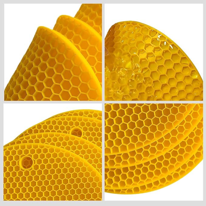 7-Inch Round Silicone Trivet Mats - 4-Pack Non-Slip Heat Resistant Hot Pads for Kitchen Countertops, Pots and Pans (Bright Yellow)