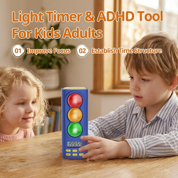 Traffic Light Visual Timer&ADHD Tool for Kids Adults Display Volume Adjustment, with 4 Ringtones for Classroom Desk Home Kitchen Game Countdown Pause Memory Function Charger Type C (Blue)