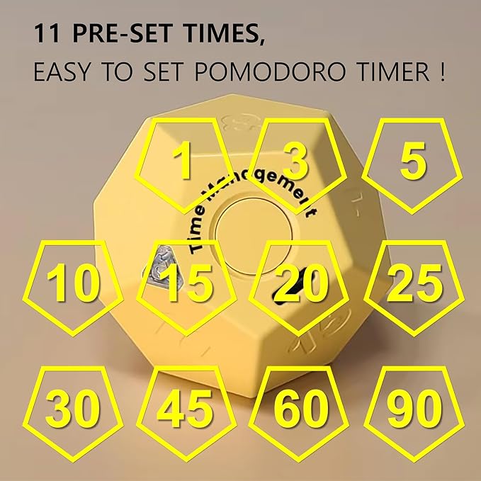 Cube Pomodoro Timer - Flip to Start Countdown, Rechargeable Mini Productivity Timer for Study, Office, 11 Preset Times, Silent/Vibration, Time Management Tool for Kids & ADHD (Yellow)
