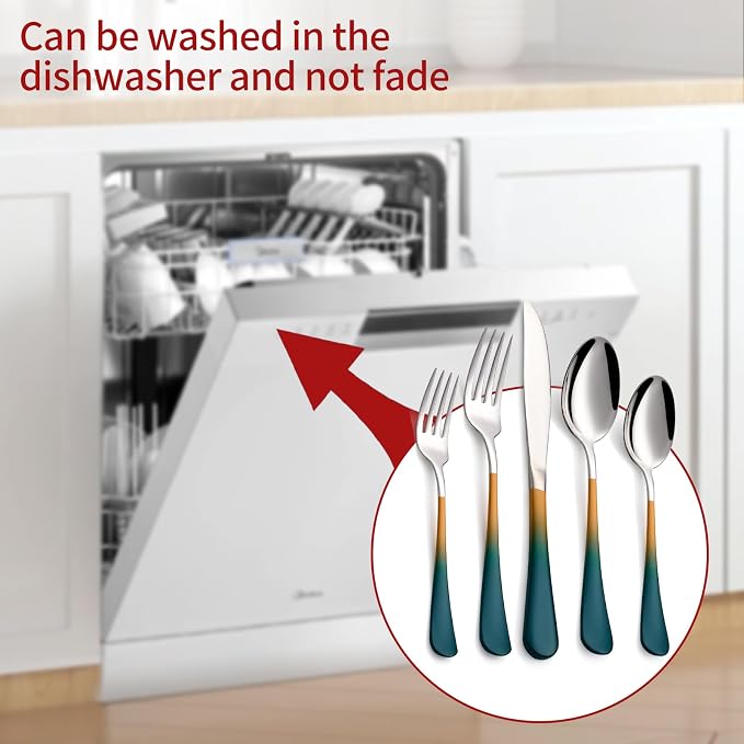 Colorful Silverware Set 20 Piece 18/0 Stainless Steel Flatware green orange Handle Cutlery Set Service for 4 Fork Knife Spoon Set Mirror Finish Dishwasher Safe