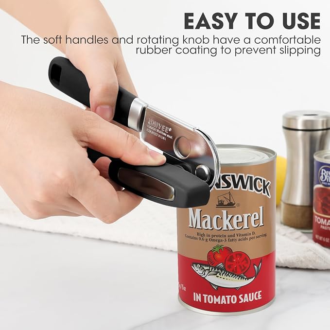UHIYEE Classic Manual Can Opener for Home Kitchen, Durable 420J2 Stainless Steel Handheld Opener with Magnetic Lid Lifter & Easy-Turn Oversized Knob for Arthritis, Black