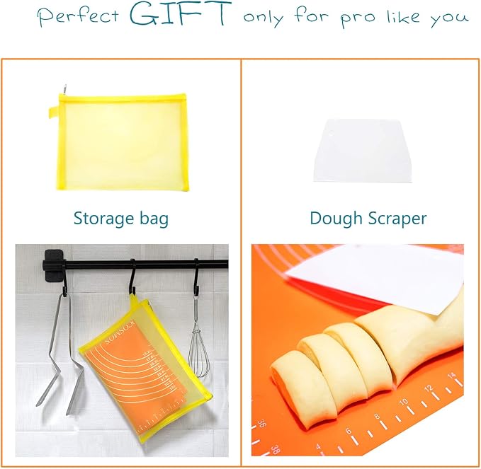 Extra Thick Silicone Baking & Pastry Mat with Measurements, Non-Stick, Non-slip, Countertop Safe, EZ to Clean. Great for Rolling Dough; Kneading Fondant; Cut Pasta; Make Pizza, Cookies. 19.6" x 15.7"