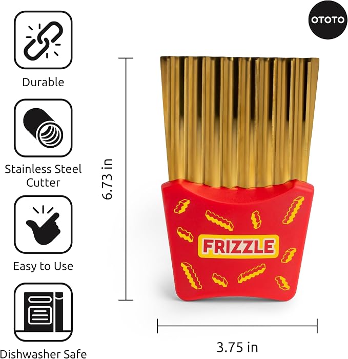 OTOTO Crinkle Cutter Knife - Cheese Slicer, Vegetable Cutter, Potato Cutter for Fries, Cool Kitchen Gadgets, Cute Kitchen Accessories, Funny, Unique Gifts, White Elephant Gifts, Quirky (Frizzle)