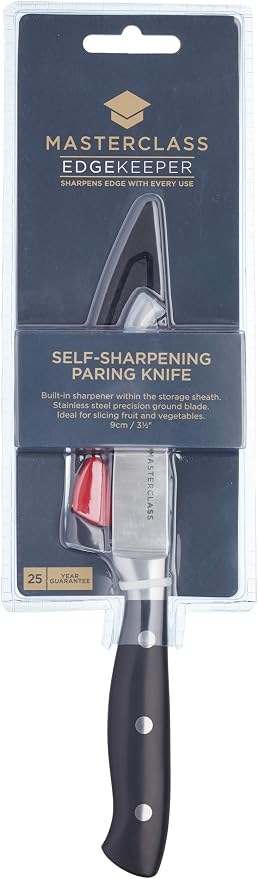 MasterClass Paring Knife with EdgeKeeper Knife Sharpener Sheath, Stainless Steel, 9 cm