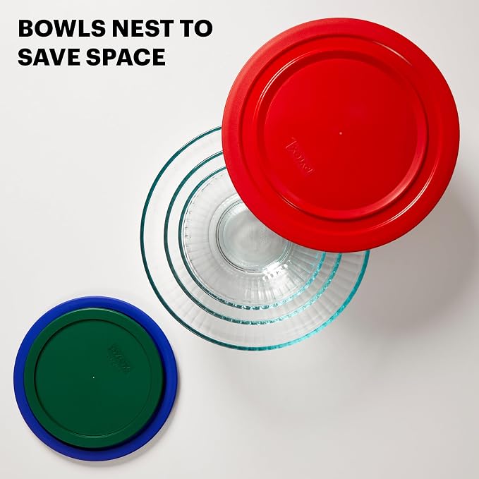 Pyrex Sculpted (3-Pack) Glass Mixing Bowls Set With Plastic Lids