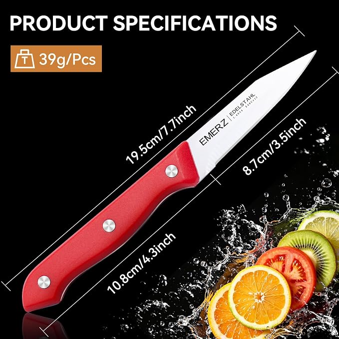 Paring Knife Set of 4, Stainless Steel Paring Knives,3.5inch,Ergonomic PP Triple Rivet Handle,Sharp Small Cutting Knife for Peeling Coring Cutting,Red Pairing Knives for Fruit