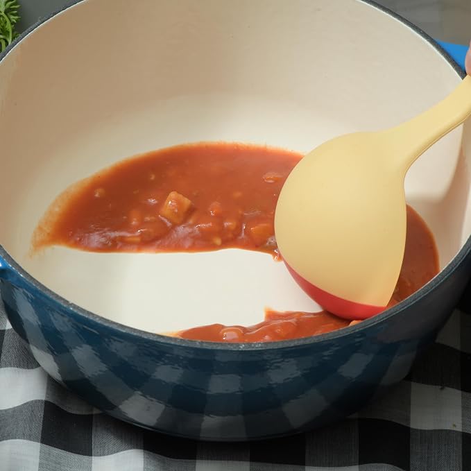 Silicone Spoon - Colorful Silicone Spatula Ladle with a Soft Top to Mold to your Pots & Pans. (Red/Yellow)