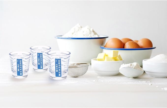 Kolder Mini Measure Heavy Glass, 20-Incremental Measurements Multi-Purpose Liquid and Dry Measuring Shot Glass, Blue, Set of 3