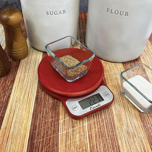 Escali Telero Digital Food Scale, High Precision Kitchen Scale for Cooking, Baking, Portion Control, Meal Prep, Weigh in Grams and Ounces, 11 lb Capacity, Red (T136)