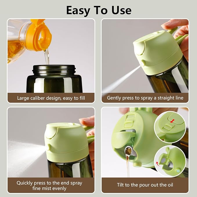 SWEET VIEW Olive Oil Dispenser and Oil Sprayer | 16oz/470ml Glass Light-Proof Oil Pourer for Kitchen Air Fryer, Cooking, Salad, and BBQ, with Stickers
