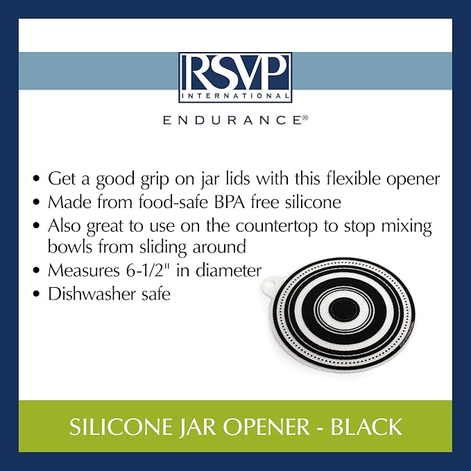RSVP International Silicone Multi-Purpose Kitchen Tool Jar Opener/Non Skid Pad, 6.5 Round, Black