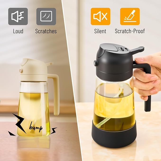 PARACITY Oil Sprayer for Cooking 2 Pack, Glass Dispenser, Black, 16 oz | Silicone-base oil dispenser bottle offers even mist or controlled pour; wide mouth for frying, baking and salad dressing.
