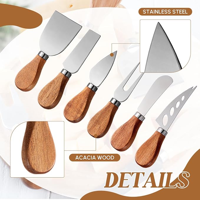 Hushee 44 Pcs Charcuterie Boards Accessories with Magnetic Acacia Wood Holder Wooden Cheese Knife Set for Wood Handle Knives for Cheese Knife Slicer with Tongs, Spoons, Forks, Honey Dipper (Style 2)