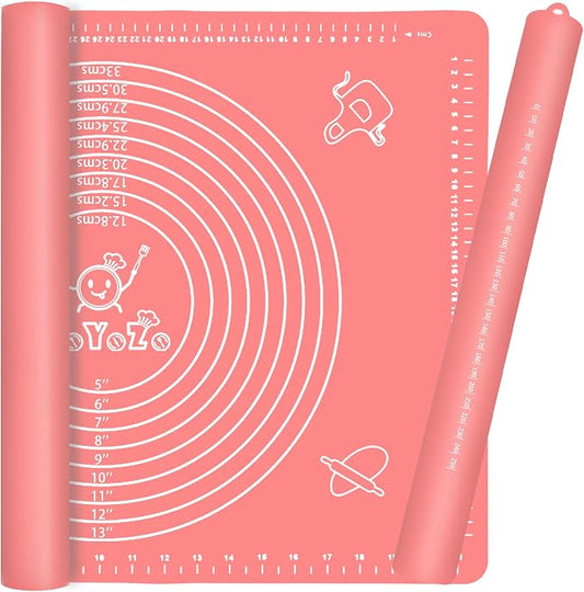 Rolling Pin Silicone Baking Pastry Mat Set,Pizza Dough Roller Baking Mat for Rolling Dough Non Slip Extra Large with Measure,Kitchen Counter Mat for Pie,Crust,Cookies,Bread,Pastries,Pasta, 15.7" x 24"