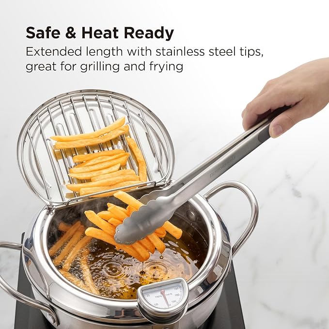 Kitchen Mama DuoEssentials Cooking Tongs Set, Metal Gray | 12" Silicone Tip & 14" Stainless Steel, BBQ Grill Tongs, Locking Ring, Heat Resistant, Non Stick & Dishwasher Safe