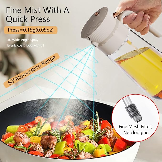 2026 New 19.6oz/580ml Olive Oil Sprayer for Cooking, Leak Glass Olive Oil Dispenser Bottle, 2 in 1 Oil Dispenser and Oil Sprayer, Switch Between Mist & Precision Pour for Air Fryer, BBQ, Salad,Baking