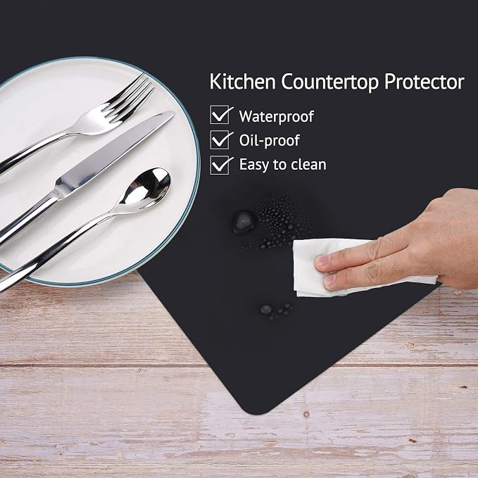 Silicone Mats for Kitchen Counter, Thicker 0.06", 25 x 17 inches Multipurpose Table Mat, Silicone Pad Desk Work Mat, Nonstick Nonskid Heat-Resistant Pad, Placemat, Black