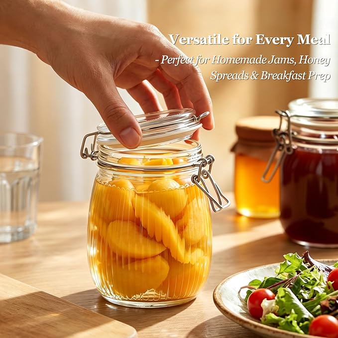 ComSaf Ribbed Glass Mason Jars with Airtight Lids 25 oz 6 Pack Coffee | Flour sugar coffee beans, Fermenting pickling, Farmhouse pantry decor, Kitchen storage, Dry food storage, Sourdough starter