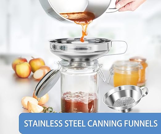 Stainless Steel Canning Funnel Set - Wide Mouth Funnel for Mason Jars, 2 Pack (Small and Large)
